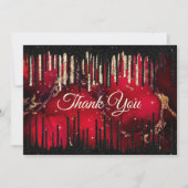 Carte De Remerciements Chic rouge noir gouttes parties scintillant monogr (Devant)