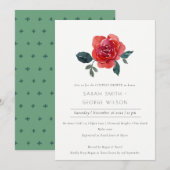 CARTE DE REMERCIEMENTS CHIC ROUGE VERT ROSE FLORAL COUPLES DOUCHE INVITAT (Devant / Derrière)