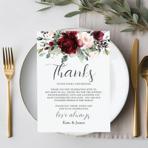 Carte De Remerciements Chic Rustique Fleurs Rose Burgundy QR Partagez Pho