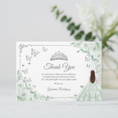 Carte De Remerciements Chic Sage Green Roses Silver Quinceanera (Debout devant)