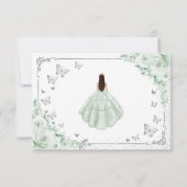 Carte De Remerciements Chic Sage Green Roses Silver Quinceanera (Dos)