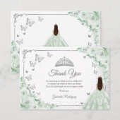 Carte De Remerciements Chic Sage Green Roses Silver Quinceanera (Devant / Derrière)