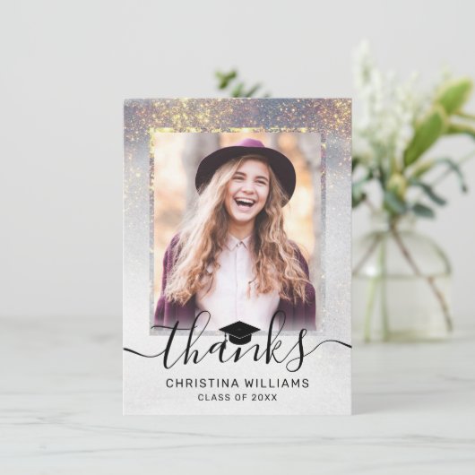 Carte De Remerciements Chic Silver Gold Sparkles 2 Diplôme Photo (Debout devant)