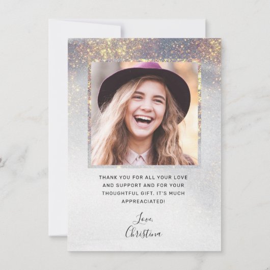 Carte De Remerciements Chic Silver Gold Sparkles 2 Diplôme Photo (Dos)