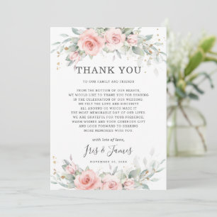 Carte De Remerciements Chic Soft Hued Blush Rose Floral Mariage