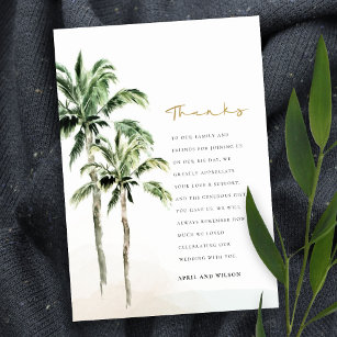 Carte De Remerciements Chic Tropical Beach Palm Trees Mariage aquarelle