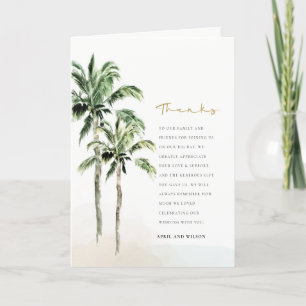 Carte De Remerciements Chic Tropical Beach Palm Trees Mariage aquarelle