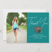 Carte De Remerciements Chic Turquoise Graduate Photo Graduated Graduated (Devant)