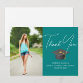 Carte De Remerciements Chic Turquoise Graduate Photo Graduated Graduated (Devant / Derrière)