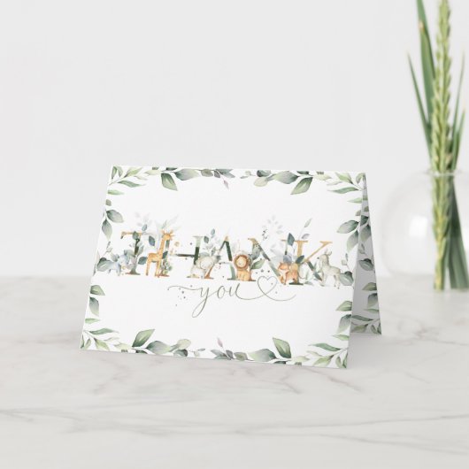 Carte De Remerciements Chic verdure Jungle Animaux Baby shower Anniversai (Devant)