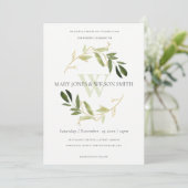 CARTE DE REMERCIEMENTS CHIC VERT FAUX GOLD FOLIAGE WREATING MARIAGE INVIT (Debout devant)