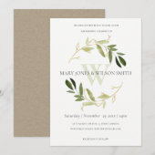 CARTE DE REMERCIEMENTS CHIC VERT FAUX GOLD FOLIAGE WREATING MARIAGE INVIT (Devant / Derrière)