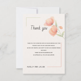Carte De Remerciements Chic Vert Sauge Doux et Fleurs De Mariage Rose Et 