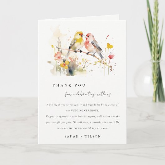 Carte De Remerciements Chic Wild Botanical Aquarelle Inséparables Mariage (Devant)