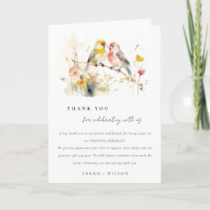 Carte De Remerciements Chic Wild Botanical Aquarelle Inséparables Mariage