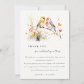 Carte De Remerciements Chic Wild Botanical Aquarelle Inséparables Mariage (Devant)