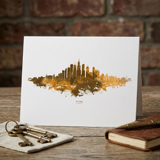 Carte De Remerciements Chicago Skyline Watercolor Orange Cityscape Art