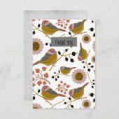 Carte De Remerciements Chickadee doux et mignon avec Fleurs et Berries (Devant / Derrière)