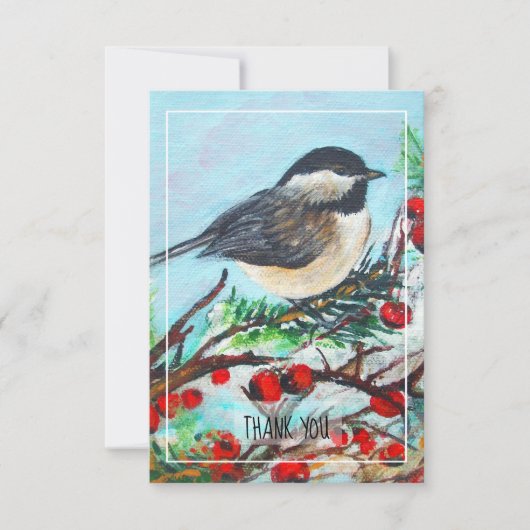 Carte De Remerciements Chickadee-Sweet Winter Black Capped Bird (Devant)