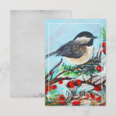 Carte De Remerciements Chickadee-Sweet Winter Black Capped Bird (Devant / Derrière)