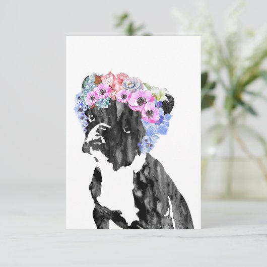 Carte De Remerciements Chien À Fleur Et Bulldog Français Amoureux des chi (Debout devant)