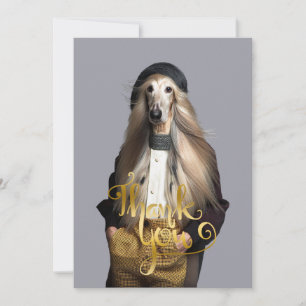 Carte De Remerciements Chien afghan blond aux cheveux longs en pantalon M