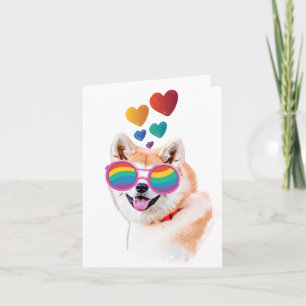 Carte De Remerciements Chien Akita avec la Saint-Valentin coeurs