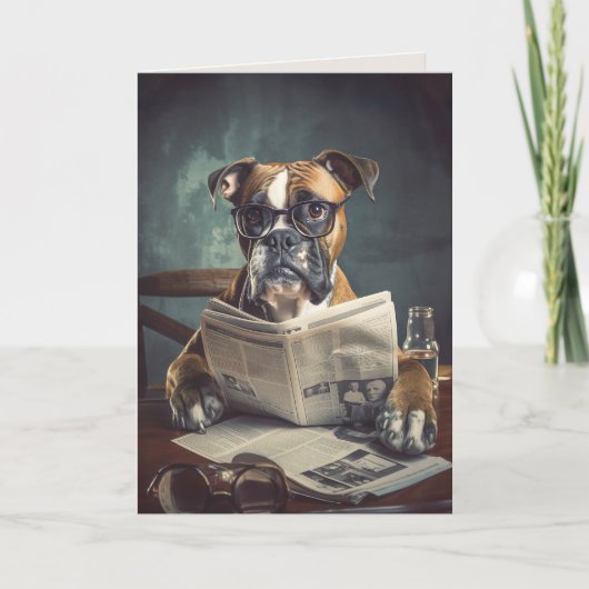 Carte De Remerciements Chien avec lunettes de vue Lecture Journal Plier C (Devant)