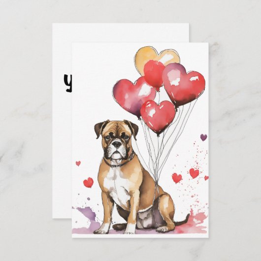 Carte De Remerciements Chien Boxer avec Ballons en Forme de Cœur (Devant / Derrière)