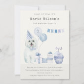 Carte De Remerciements Chien chiot bleu mignon Quel âge Anniversaire Invi (Devant)