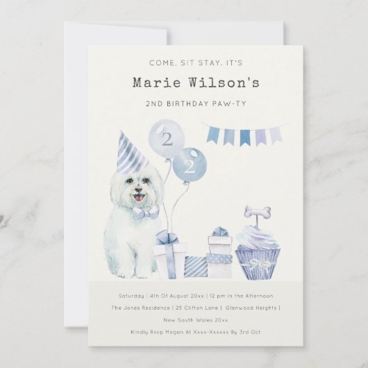 Carte De Remerciements Chien chiot bleu mignon Quel âge Anniversaire Invi (Devant)