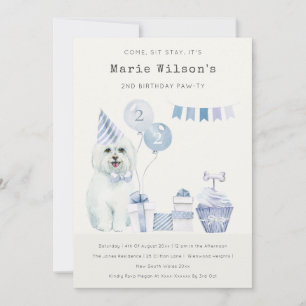 Carte De Remerciements Chien chiot bleu mignon Quel âge Anniversaire Invi