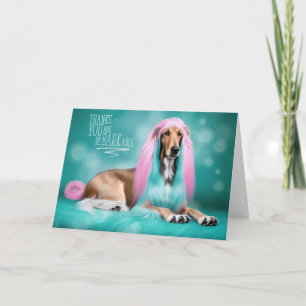 Carte De Remerciements Chien de chien afghan avec cheveux rose et turquoi