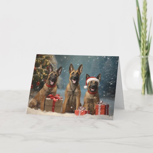 Carte De Remerciements Chien de Noël Malinois belge (Devant)