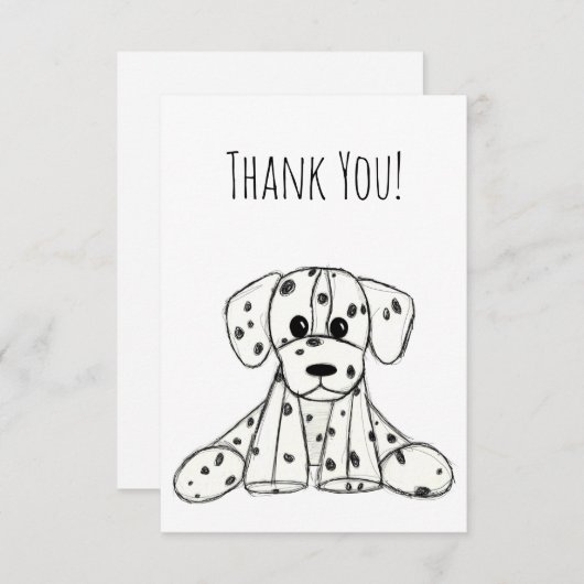 Carte De Remerciements Chien en dalmate dessin simple noir (Devant / Derrière)