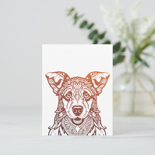 Carte De Remerciements Chien Mandala Ornemental, Chien Dessiné À La Main  (Debout devant)