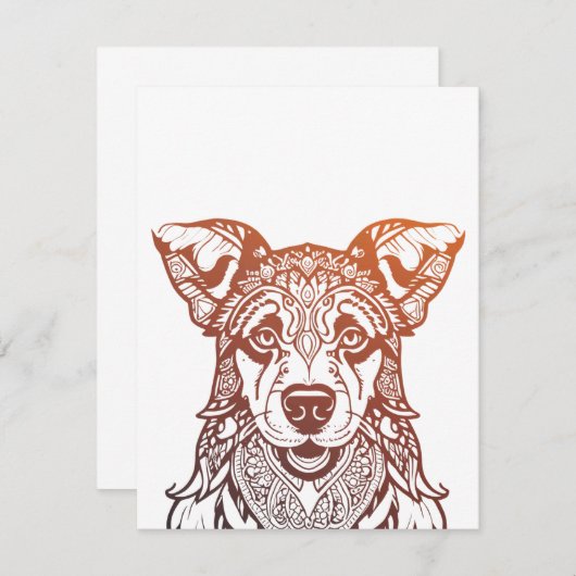 Carte De Remerciements Chien Mandala Ornemental, Chien Dessiné À La Main  (Devant / Derrière)