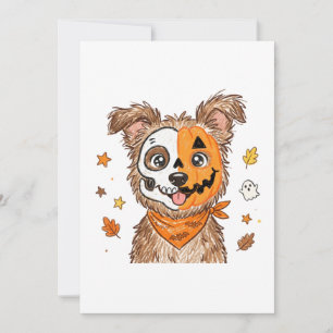 Carte De Remerciements Chien Mignon Squelette Moitié Moitié Citrouille Ha