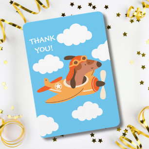 Carte De Remerciements Chien Pilote Avion en Vol, Anniversaire Enfants Am