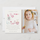 Carte De Remerciements Chien rose mignon Quel âge Anniversaire Fête de Ph (Devant)