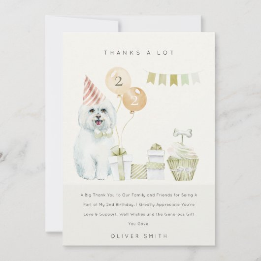 Carte De Remerciements Chien vert mignon rouille n'importe quel âge Anniv (Devant)