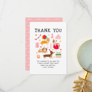 Carte De Remerciements Chiens de fête roses jolies filles Anniversaire