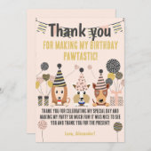 Carte De Remerciements Chiens mignons avec chapeaux de fête ballons Anniv (Devant / Derrière)