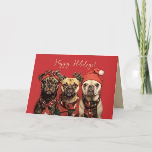 Carte De Remerciements Chiens mignons Fêtant Noël Joyeux Fêtes (Devant)
