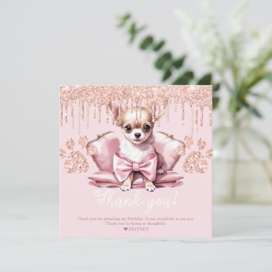 Carte De Remerciements Chihuahua Chien avec Parties scintillant fête d'an (Debout devant)