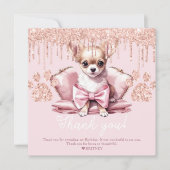 Carte De Remerciements Chihuahua Chien avec Parties scintillant fête d'an (Devant)