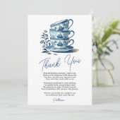 Carte De Remerciements Chinoiserie Bleu Pile Tea Fête des mariées Tea (Debout devant)