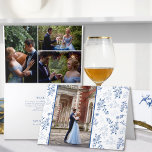 Carte De Remerciements Chinoiserie Blue Romantic Elegance 4 Mariage photo<br><div class="desc">Carte de remerciements photo mariage Chinoiserie avec 4 de vos photos préférées. Design botanique vintage bleu et blanc, sublimé par l'élégance, la paix et l'harmonie. Floral élégant et romantique, avec des branches de roses et d'oiseaux de la nature et une palette de couleurs dans les tons bleus inspirés de la...</div>