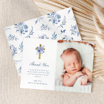 Carte De Remerciements Chinoiserie florale bleue et blanche | Photo Baptê<br><div class="desc">Ces élégantes cartes de remerciement Baptême ou Christening style toile française présentent une belle chinoiserie motif de fleurs d'aquarelle bleue et des feuilles botaniques sur le dos. La calligraphie moderne et le texte classique apparaissent sur le devant, sur un simple arrière - plan blanc. Les fleurs sont un mélange de...</div>