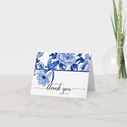 Carte De Remerciements Chinoiserie Oiseaux Floral Bleu Blanc Shower de Ma (Devant)
